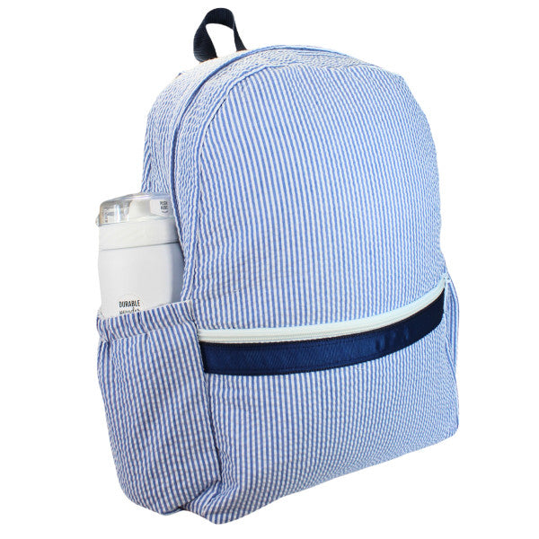 Navy Bl Seersucker Backpack W/Pocket