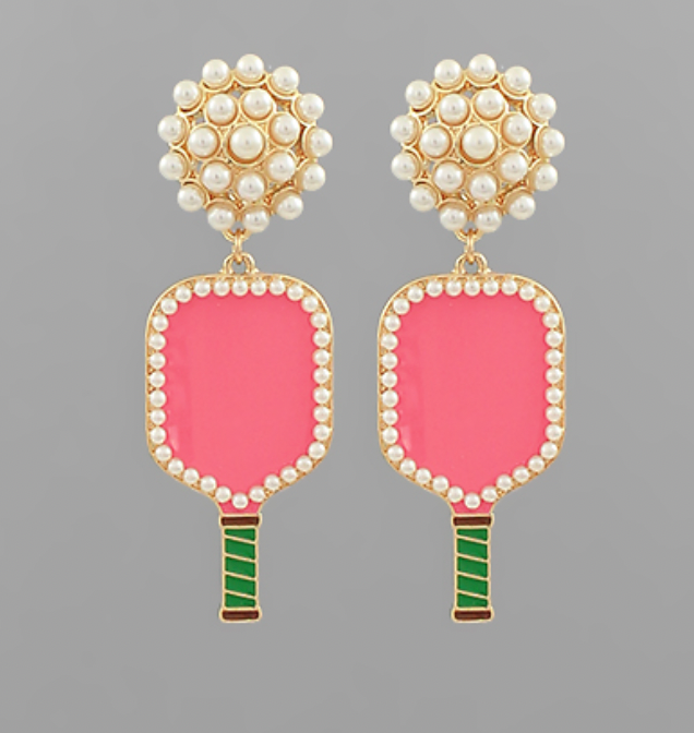Pickleball Pearl PomPom Earrings