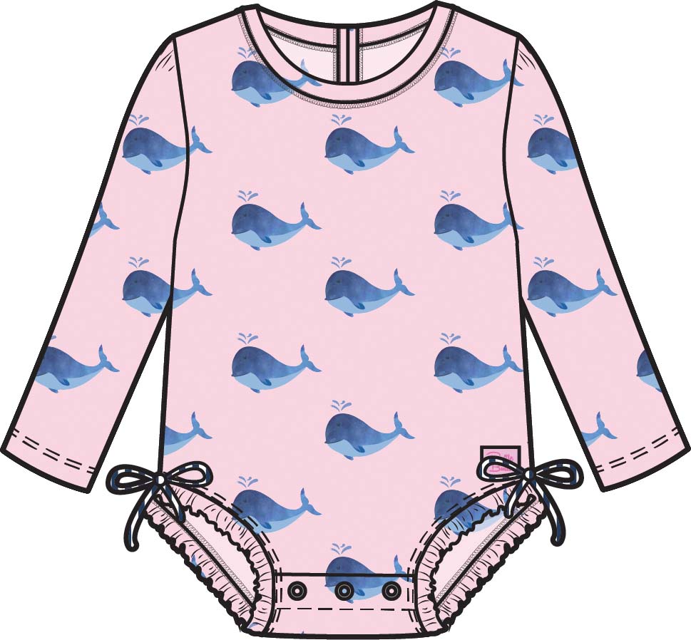 Pink Whale Friends LS 1PC Rashguard