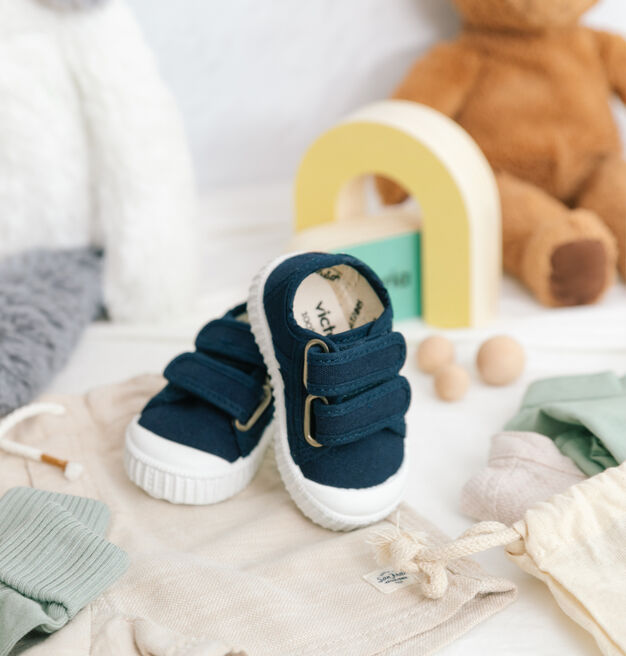 Navy Lona Double Velcro Sneaker