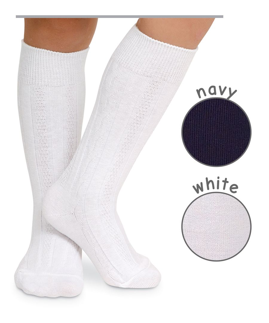 White Classic Cable Knee High Sock