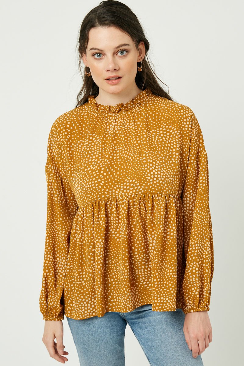 Mustard Ruffle Neck LS Shirt FINAL SALE