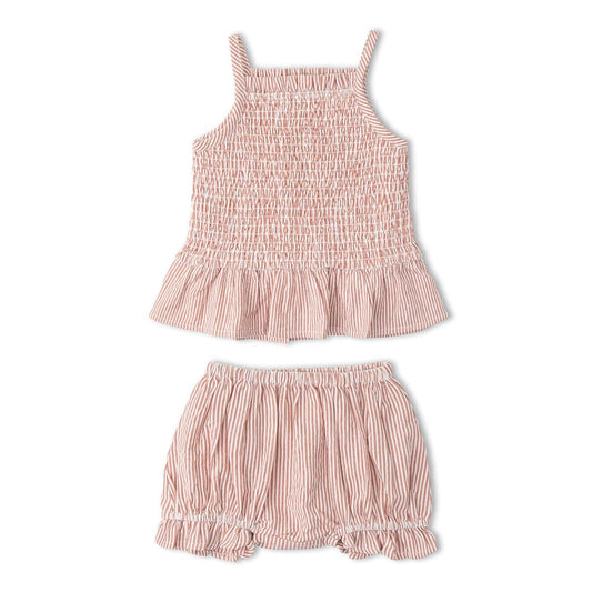 Coral Stripes Organic Smock Top Bloomer Set