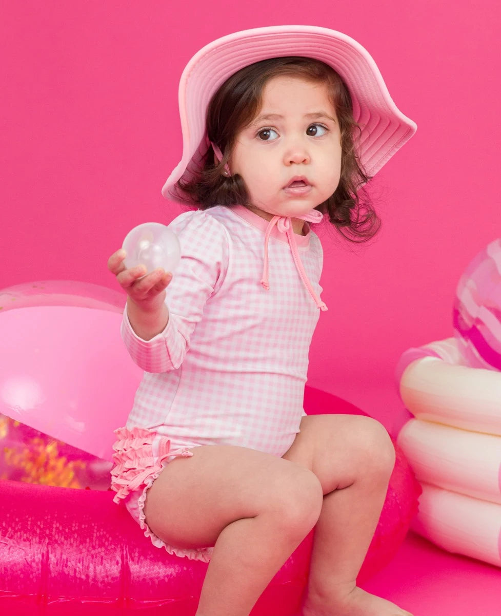 Pink Gingham LS One PC Rashguard