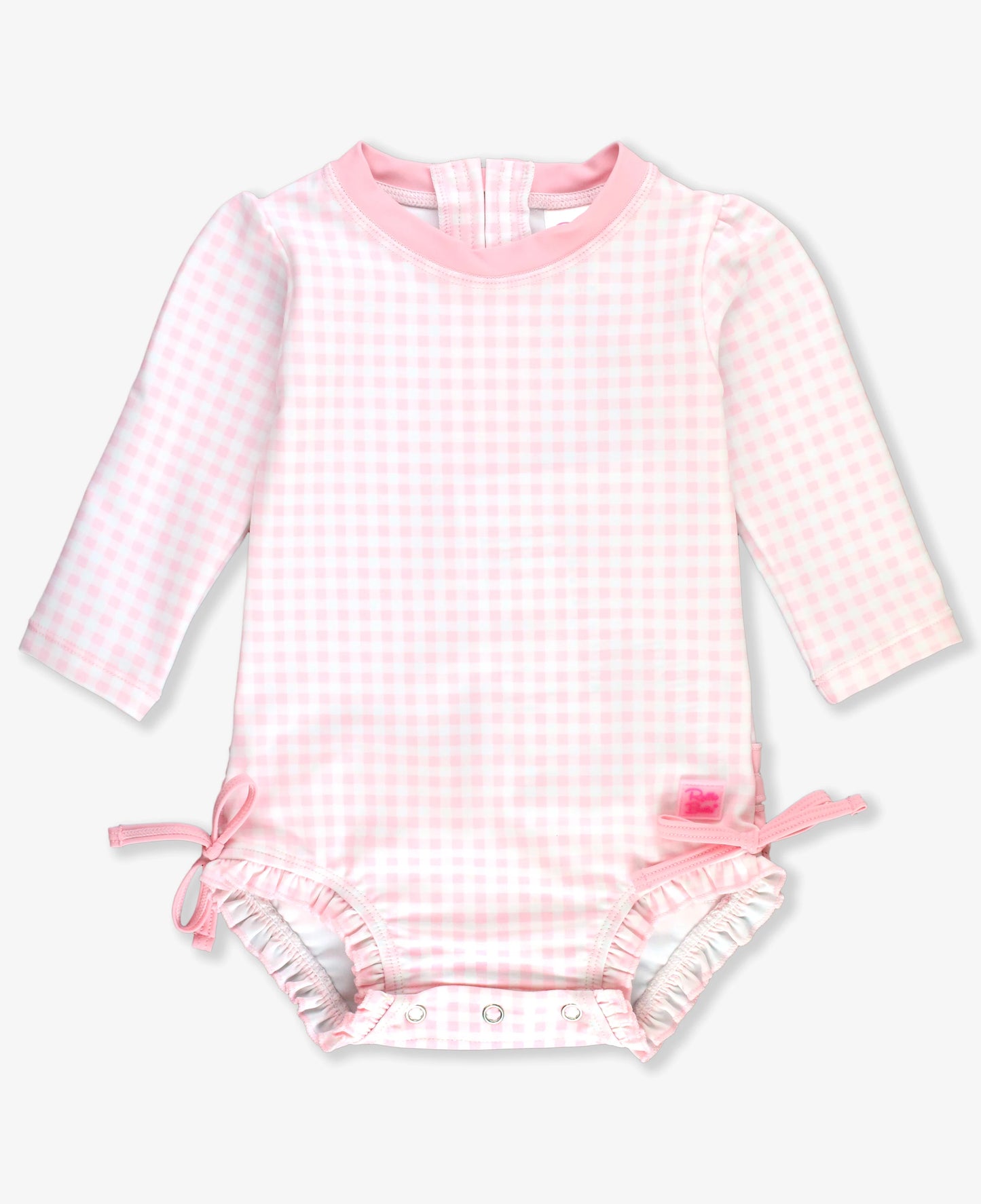 Pink Gingham LS One PC Rashguard