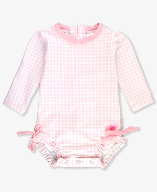 Pink Gingham LS One PC Rashguard