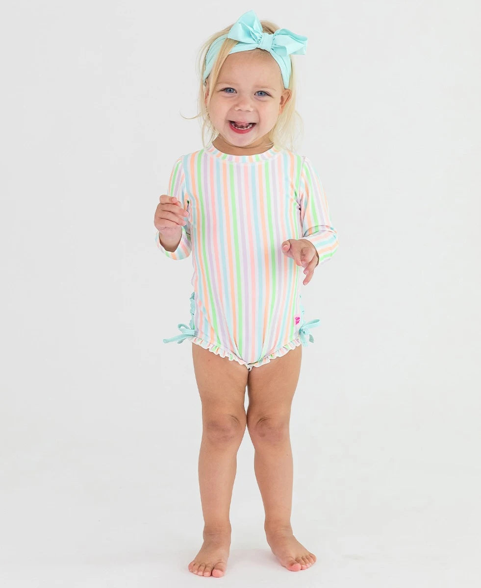 Pale Rainbow Stripe LS Rash Guard 1PC