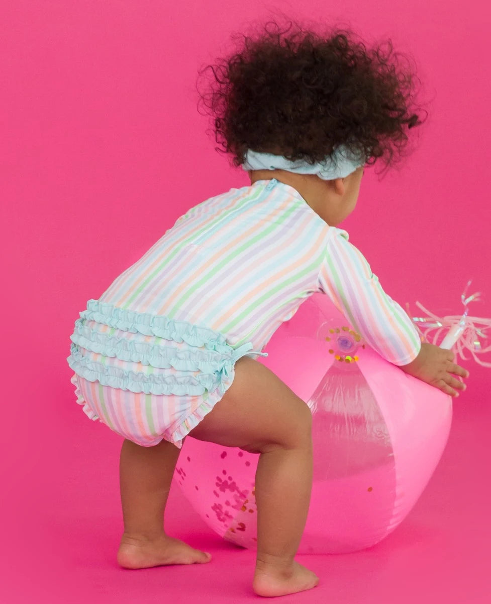 Pale Rainbow Stripe LS Rash Guard 1PC