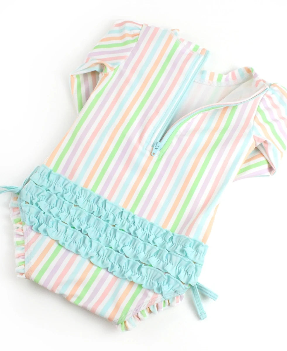 Pale Rainbow Stripe LS Rash Guard 1PC