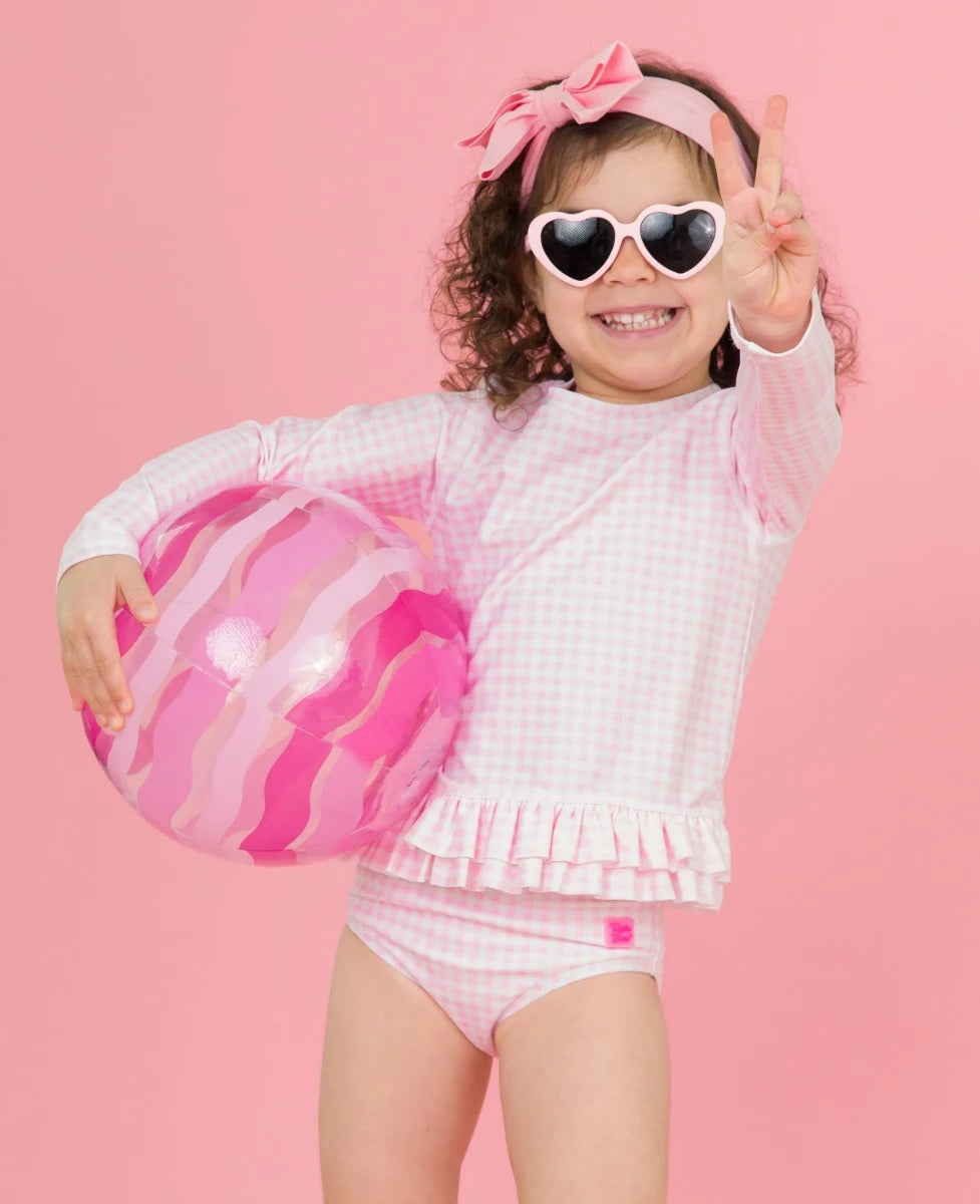 Pink Gingham Ruffle Hem Rash Guard 2PC