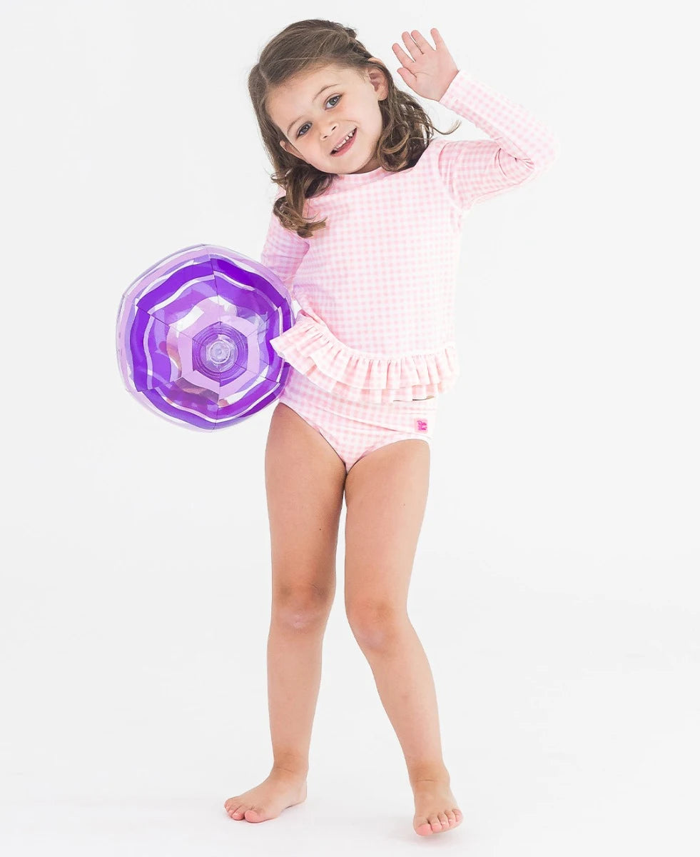 Pink Gingham Ruffle Hem Rash Guard 2PC
