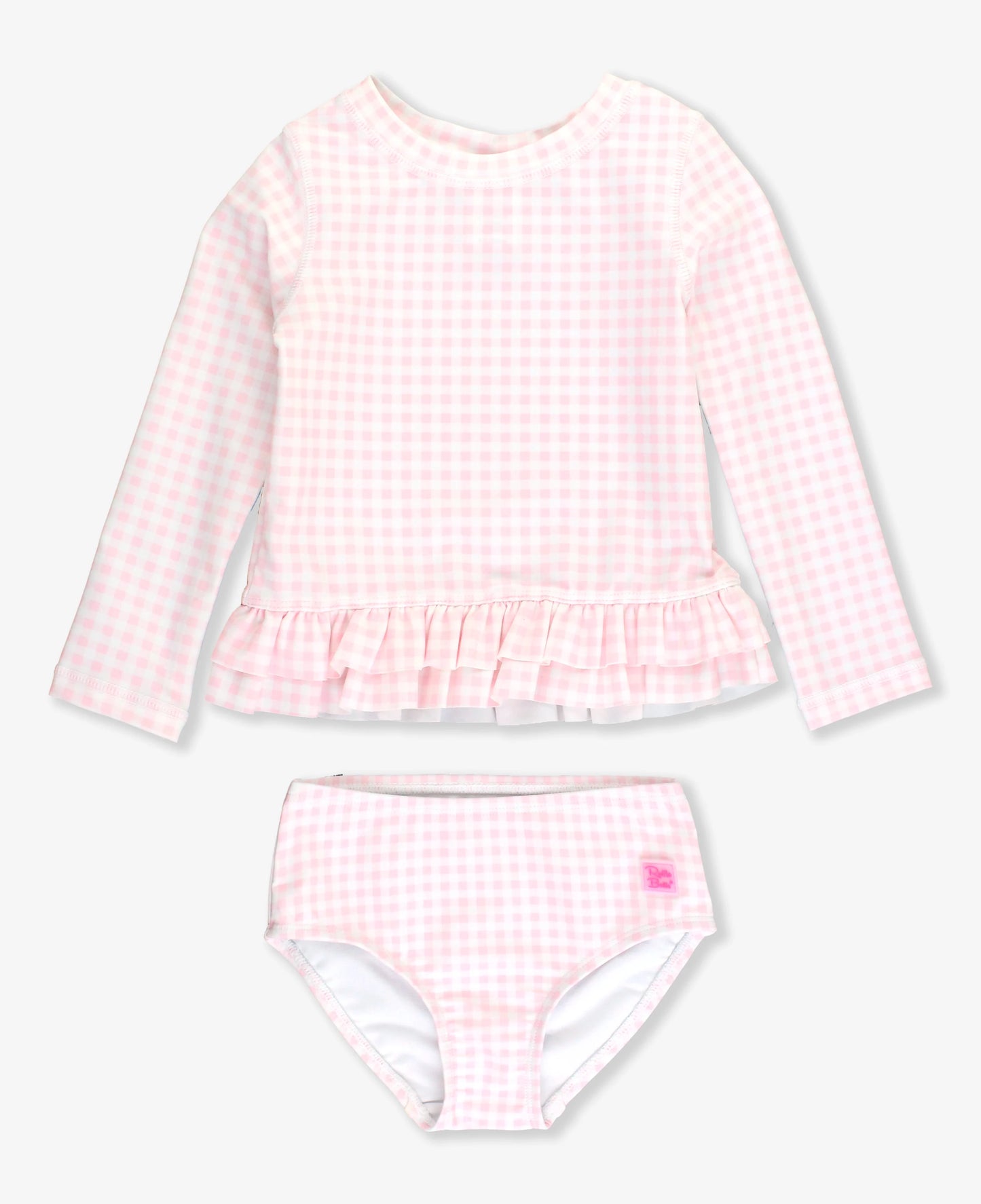 Pink Gingham Ruffle Hem Rash Guard 2PC