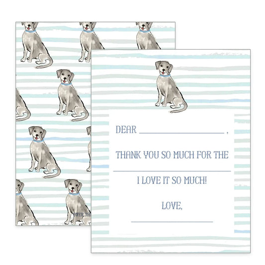 Blue Bow Dog Thank You Cards