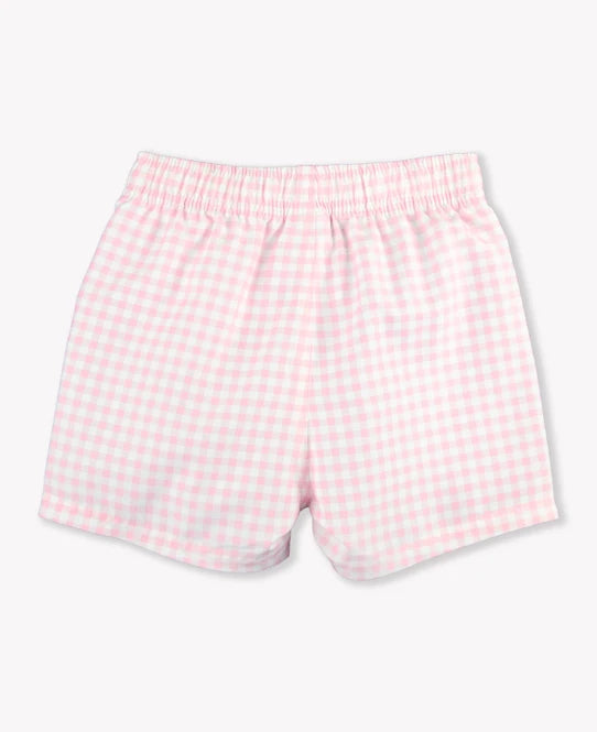 Pink Gingham Swim Trunks
