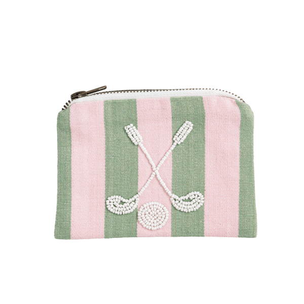 Pink Stripe Beaded Golf Pouch