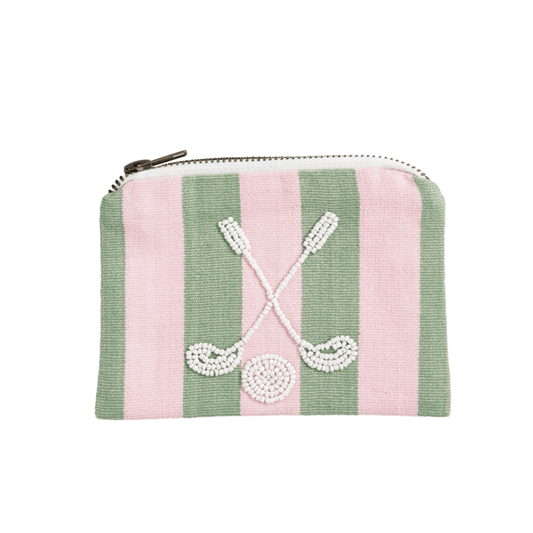 Pink Stripe Beaded Golf Pouch