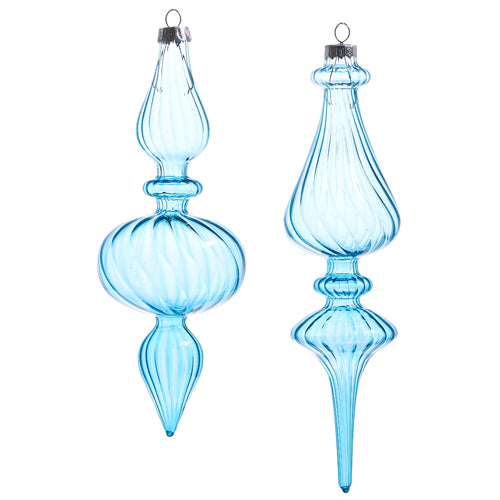 LIGHT BLUE BLOWN GLASS FINIAL ORNAMENT