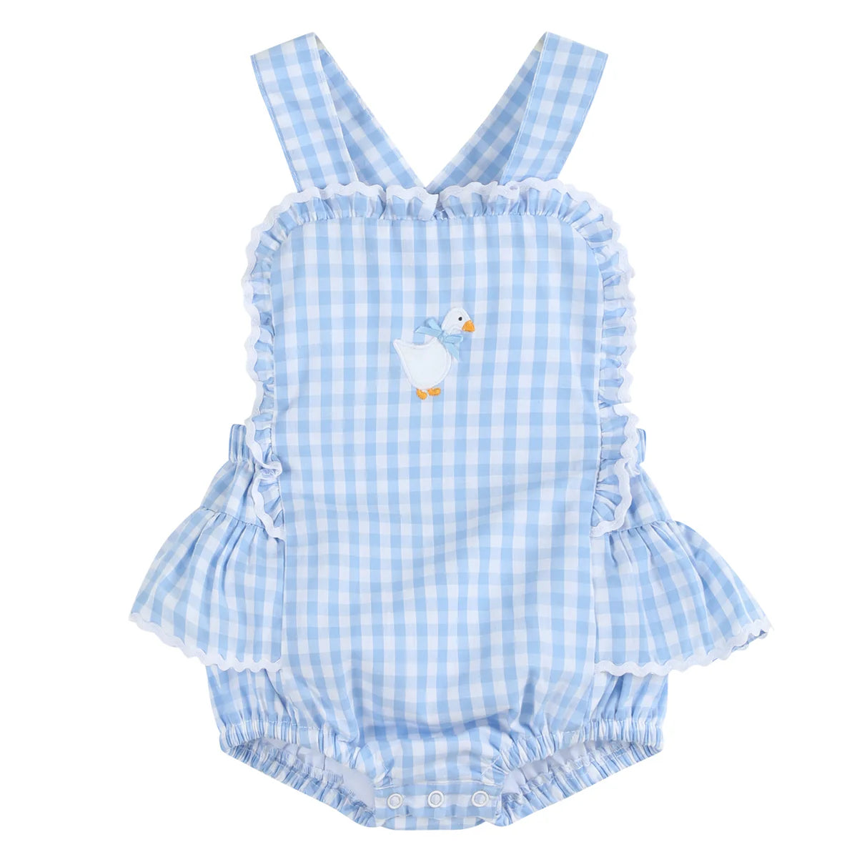 Bl Gingham Goose Lace Romper