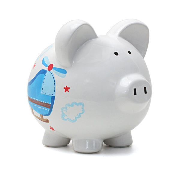 Helicopter Handpainted Piggy Bank