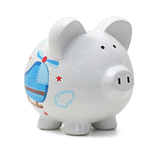 Helicopter Handpainted Piggy Bank