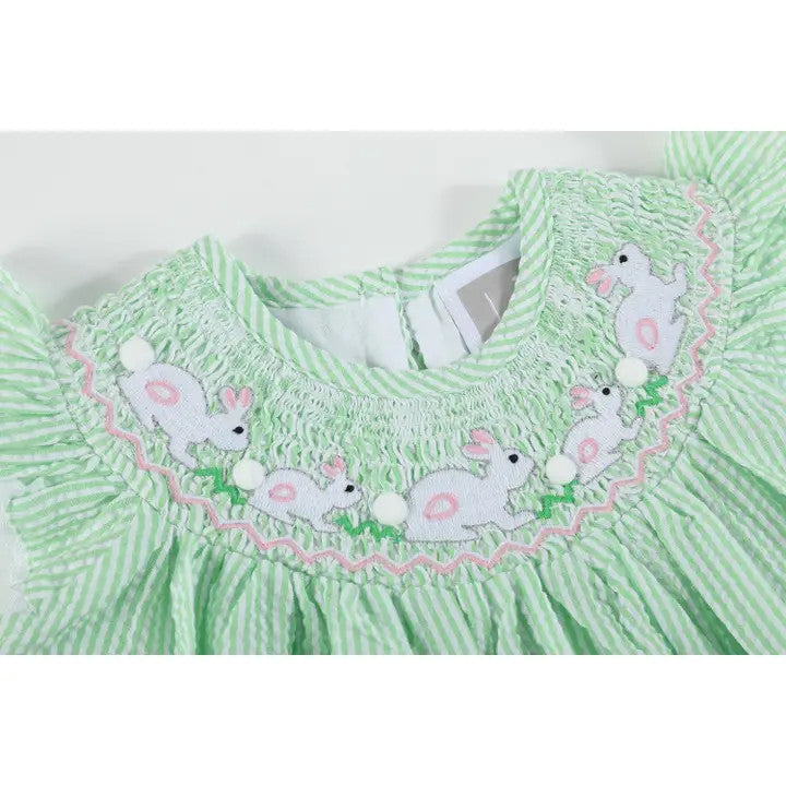 Gr Seersucker Easter Bunny Smock Dress