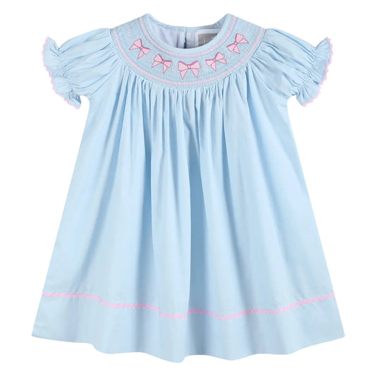 Pink & Blue  Bow Smock Dress