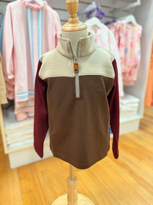 Khaki Maroon Colorblock Pullover