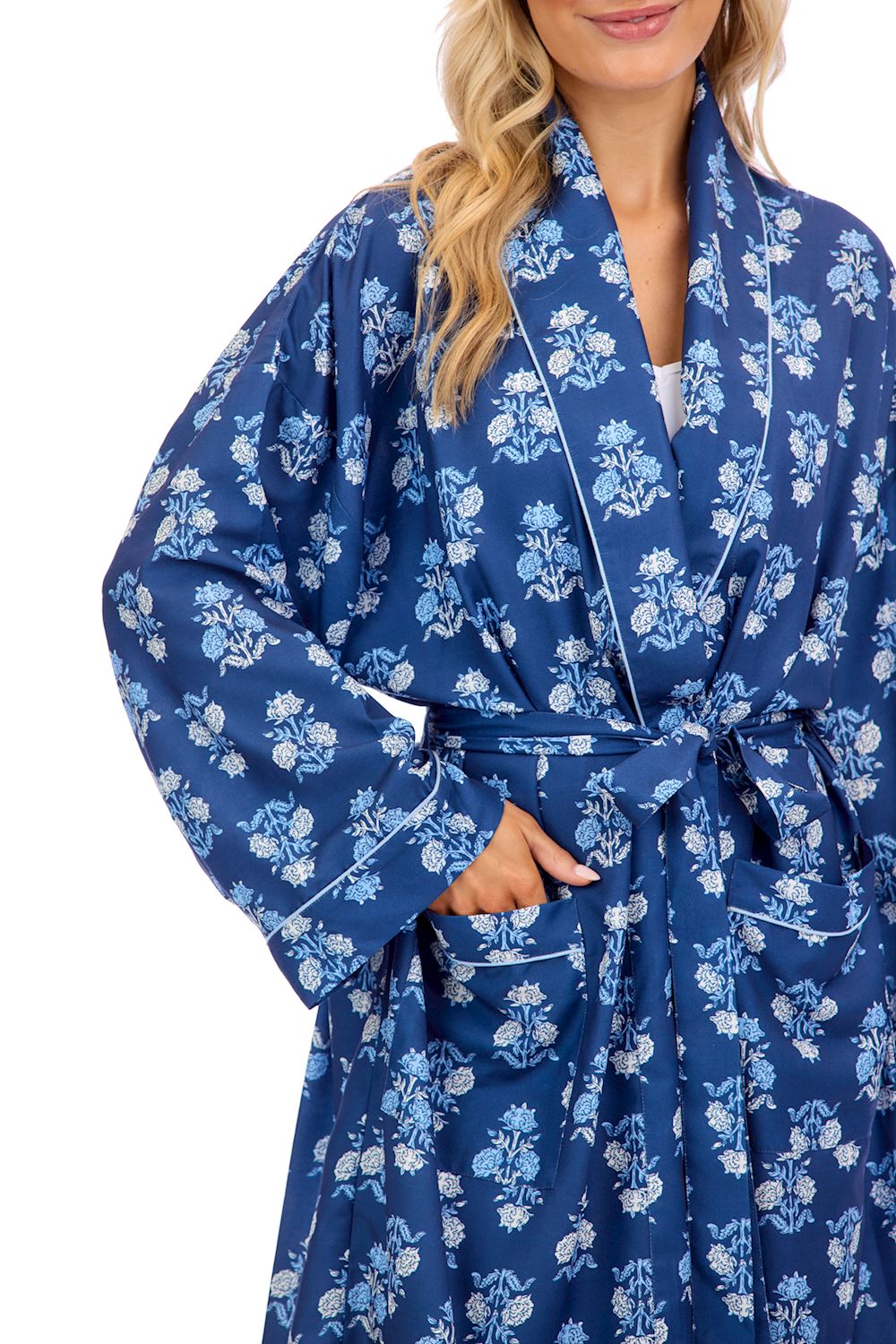 Navy Floral Block Robe