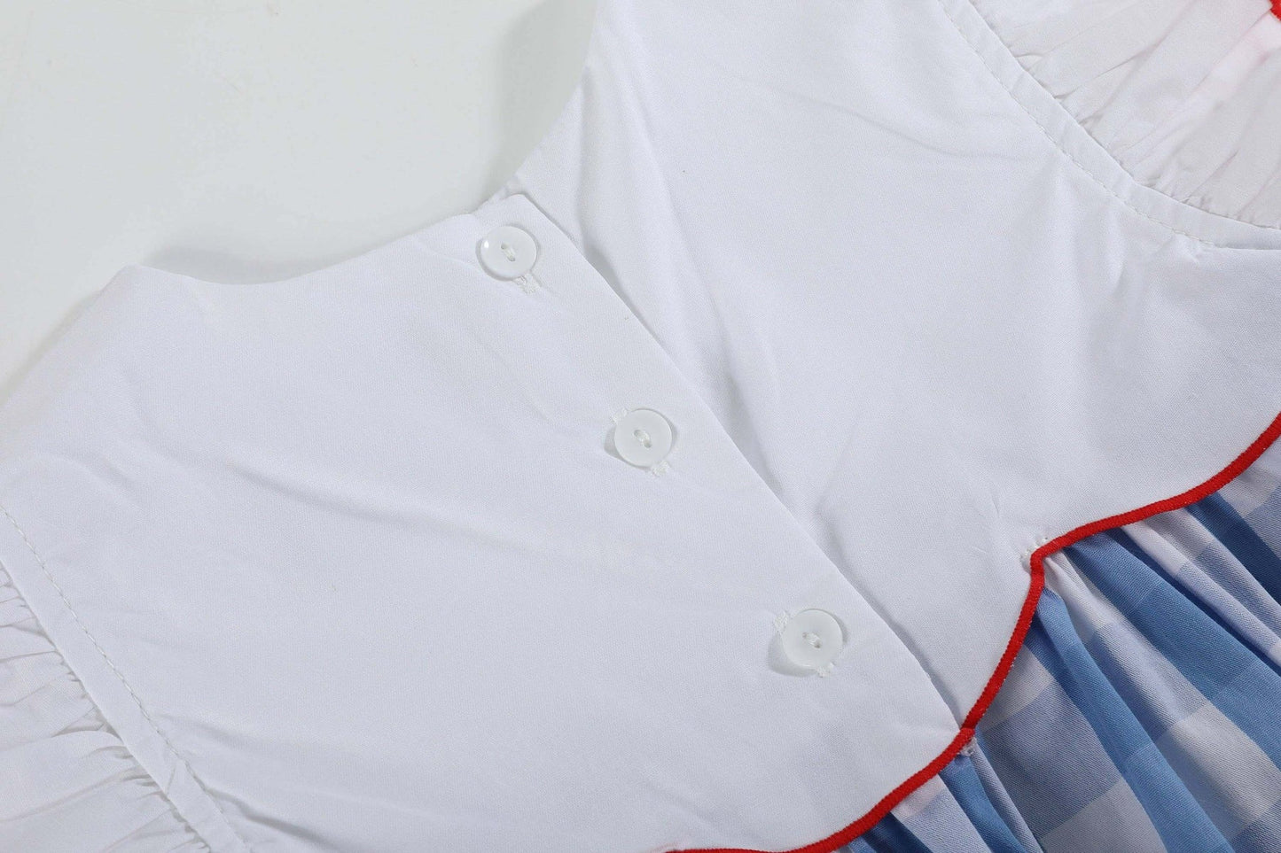 Red White Blue Check Flutter Dress