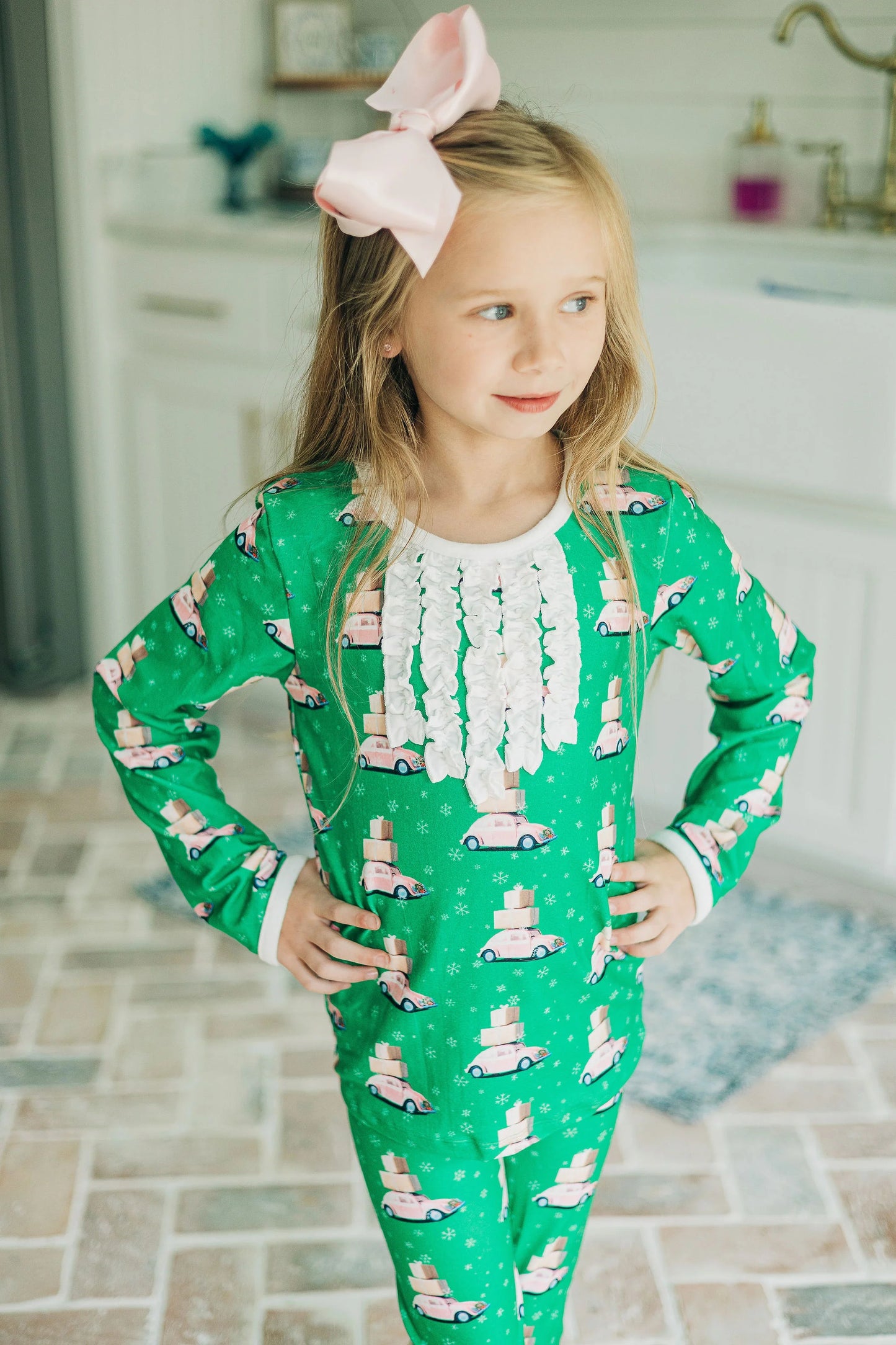 Pink Car Ruffle Buttflap PJs