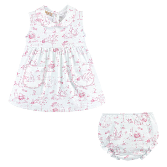 Pink Toile Bunnie Pocket Dress