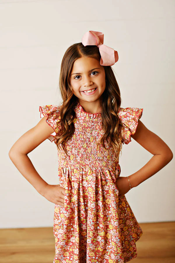 Autumn Bloom Smock Flutter Dress