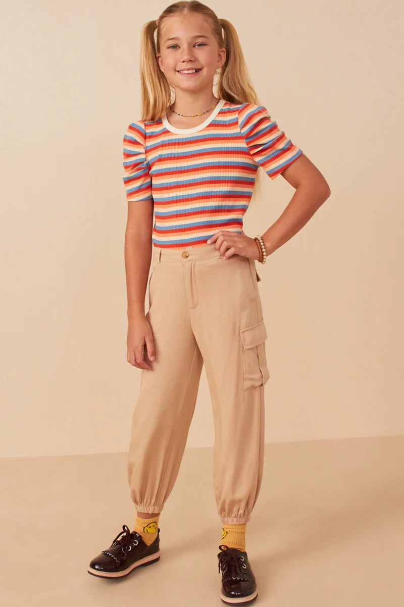 Beige Tencel Cargo Parachute Jogger