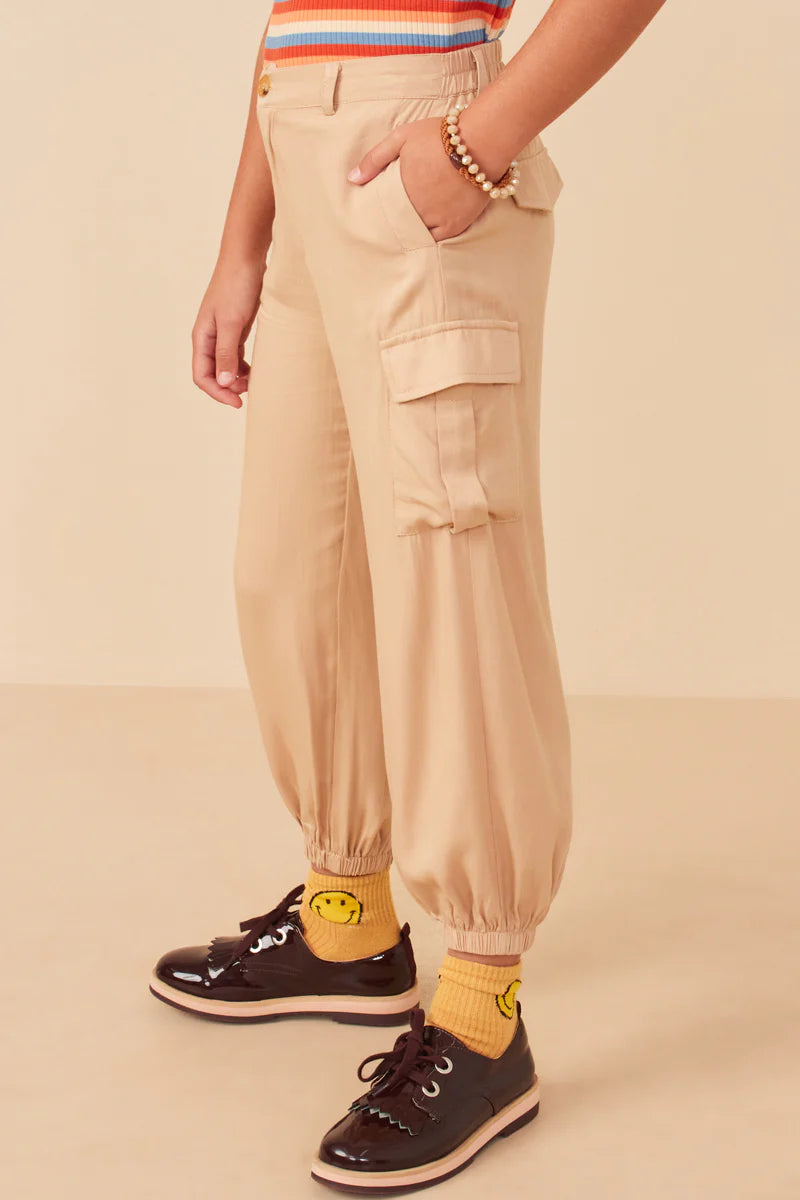 Beige Tencel Cargo Parachute Jogger