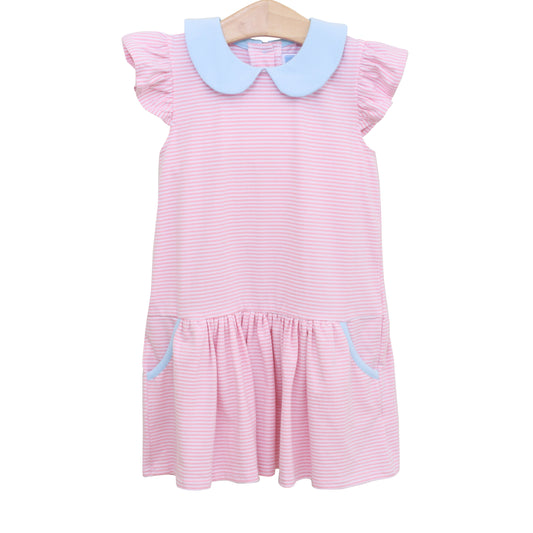 Lt Pk Blue Stripe Genevieve Dress