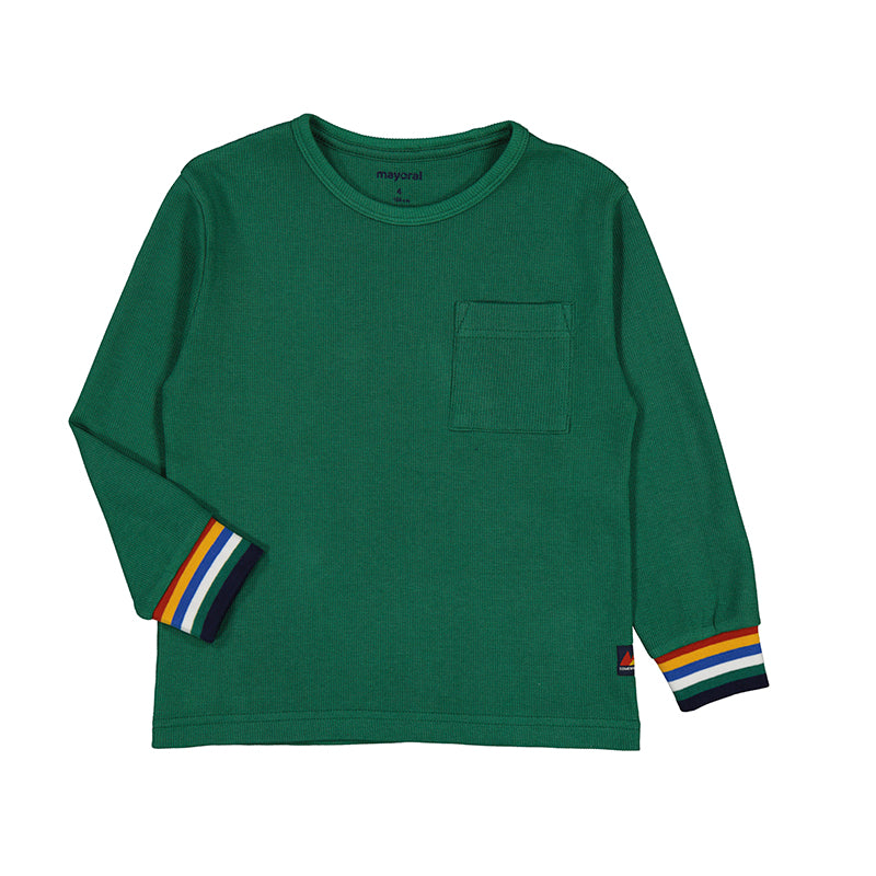 Forest Waffle Knit Cuff Stripe Shirt