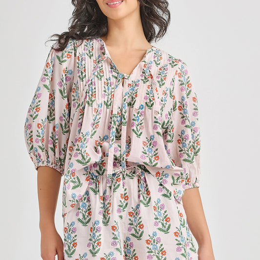 Pink Dewdrop Indira Top Block Print