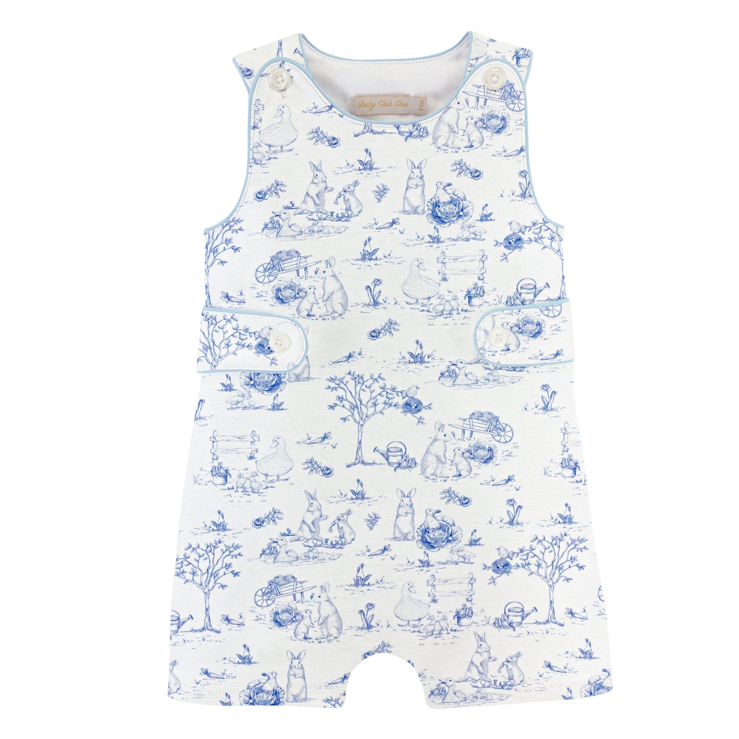 Blue Toile Bunnies Romper