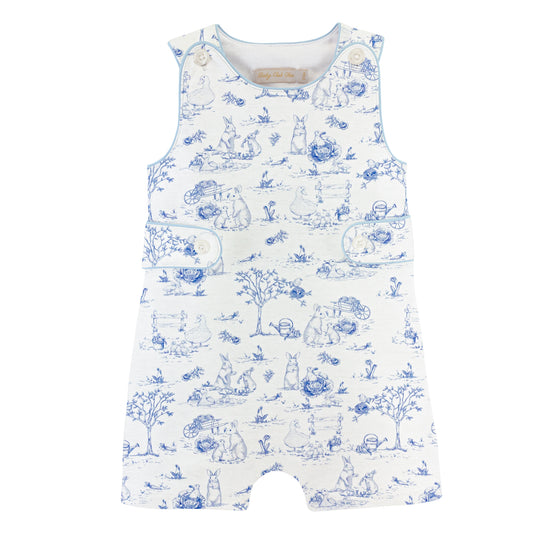 Blue Toile Bunnies Romper