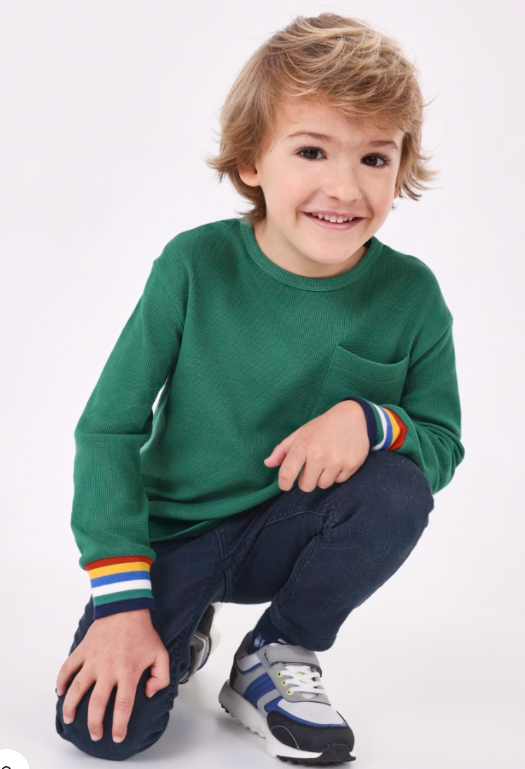 Forest Waffle Knit Cuff Stripe Shirt