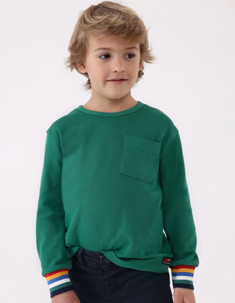 Forest Waffle Knit Cuff Stripe Shirt