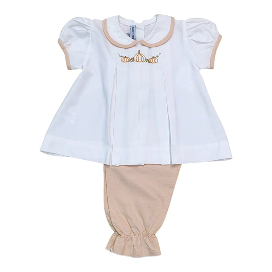 Pumpkin Embroidered Girls Pant Set