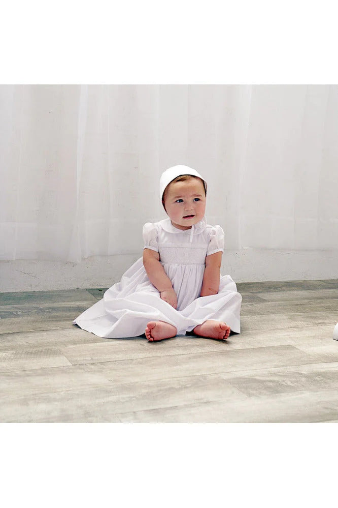 White Smock Cross Christening Gown & Bonnet
