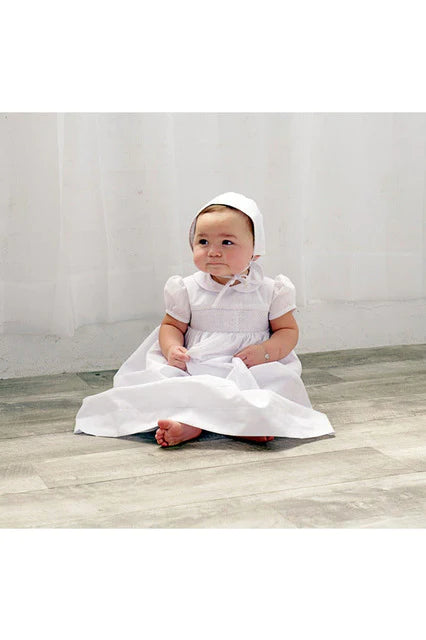 White Smock Cross Christening Gown & Bonnet