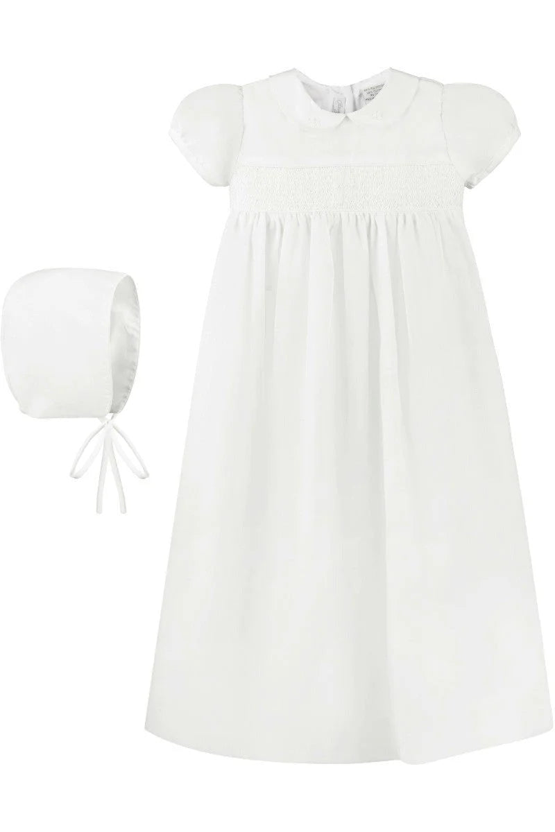 White Smock Cross Christening Gown & Bonnet