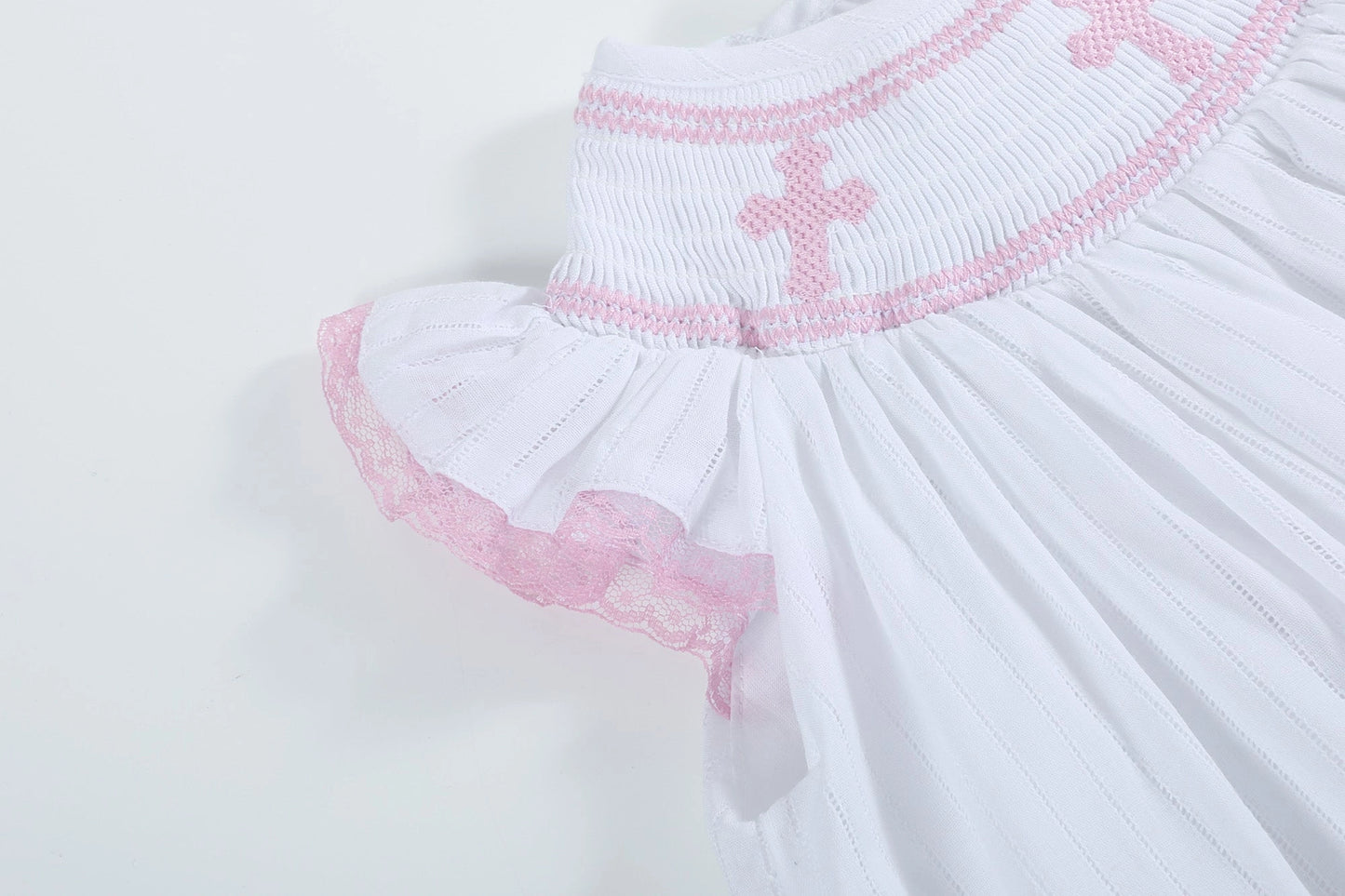 White & Pink Crossed Smock Bishop