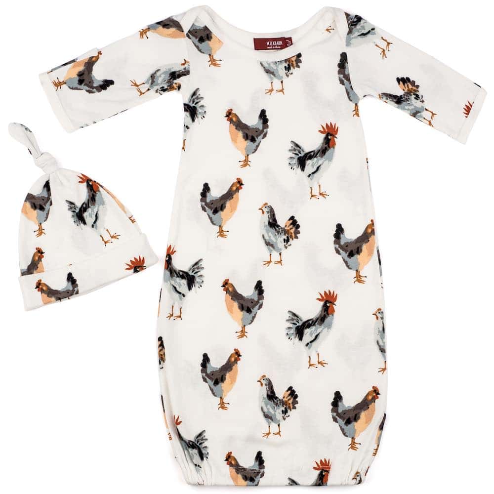 Chicken Organic Gown & Hat Set