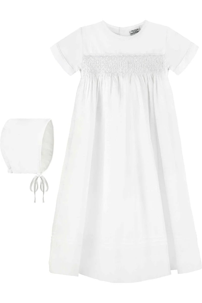 Hand Smocked Cross Christening Gown & Bonnet