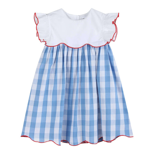 Red White Blue Check Flutter Dress