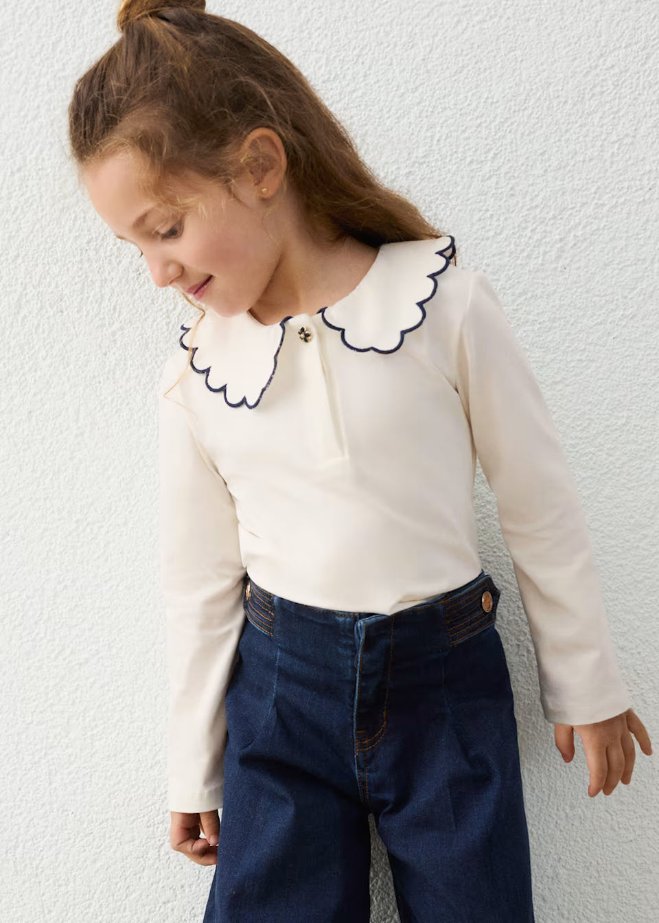 Scalloped LS Blouse